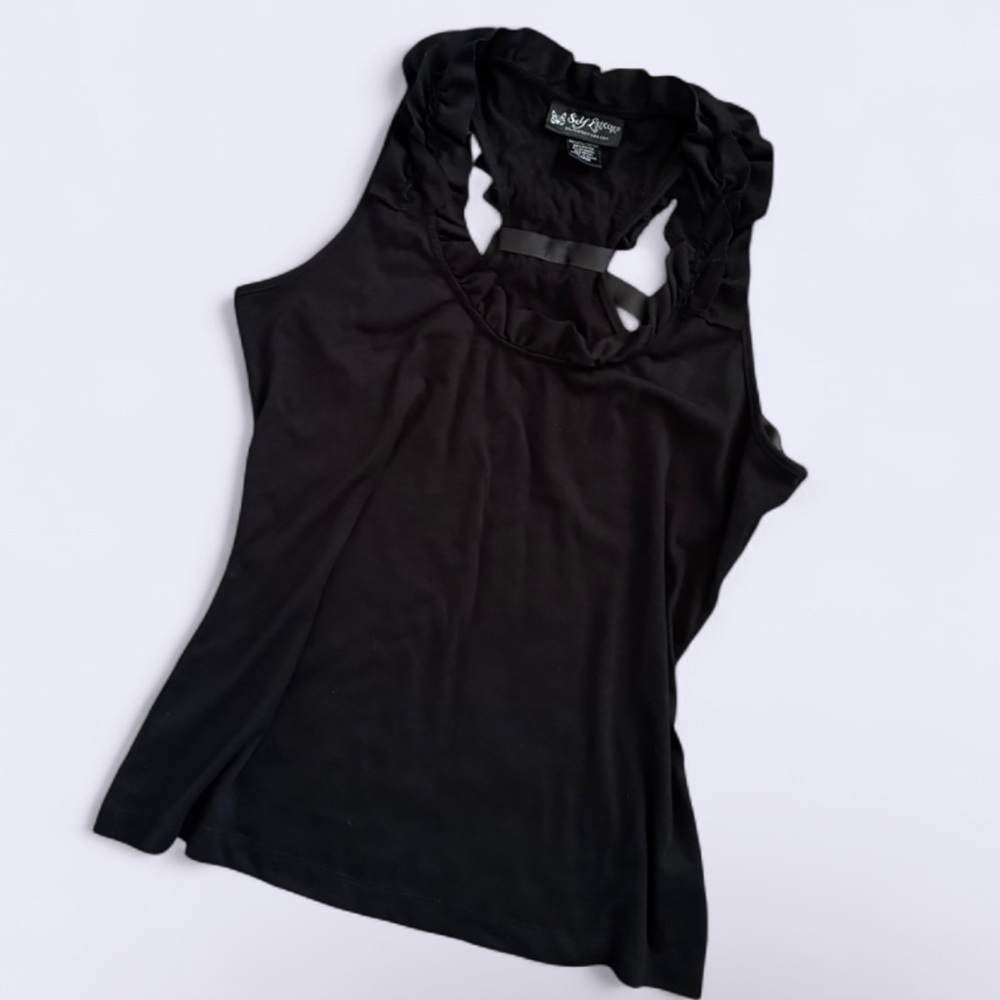 Self Esteem Black Racerback Ruffle Top Ruffles & Bow Y2K Style - Picture 2 of 5